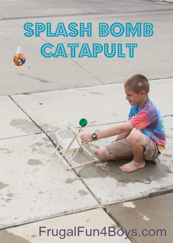This catapult is a good weapon to shoot ping pong balls and water bombs, and it does not require special tools or a trip to the hardware store to build it. You just need some pre-cut dowel rods and rubber bands which can be found around. Learn how to make it here.