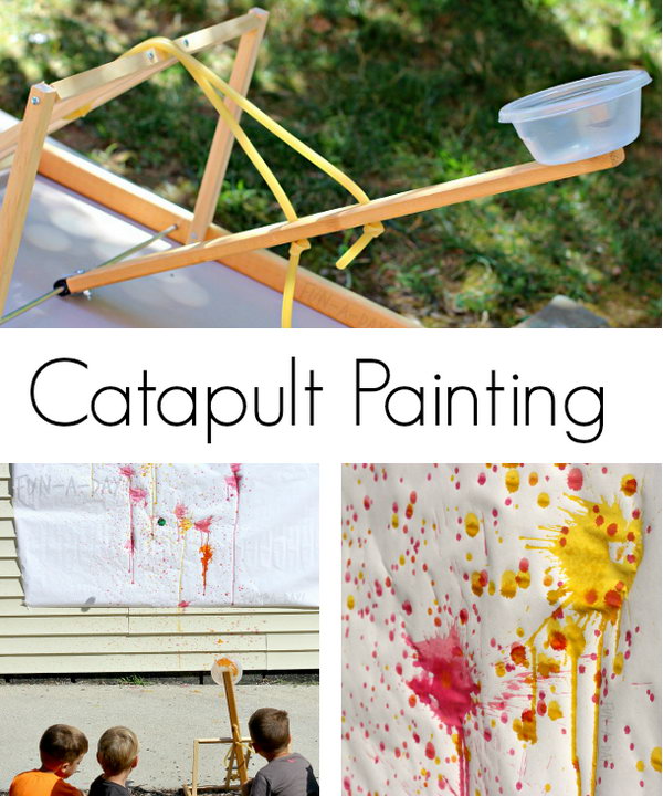 Painting Catapult. Here is an awesome catapult, which can be totally used to paint. Both adults and kids will enjoy creating a splat-filled masterpiece using a homemade catapult. You can get some directions about how to make it and use it here. 
