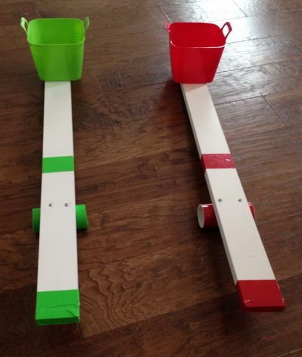 All you need to make this catapult toy is a bucket, a piece of PVC pipe, a board, a piece of primed wood. All these materials can be got around you, plus it doesn't take much to make.