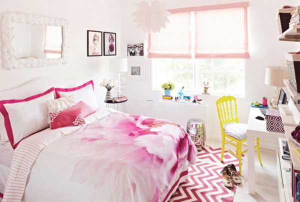 Look at this bedroom with beautiful vibrant pink and white elements are the love of most teen girls. It is full of harmony and sweetness.