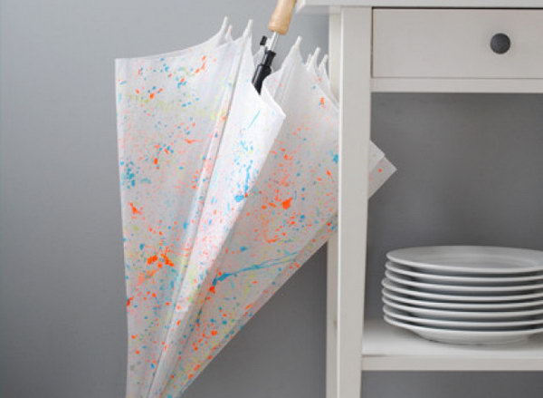Paint-Splattered Umbrella. This gorgeous neon umbrella makes a fabulous and original birthday present. You can create other unique patterns on the umbrella with your umlimited imagination. 