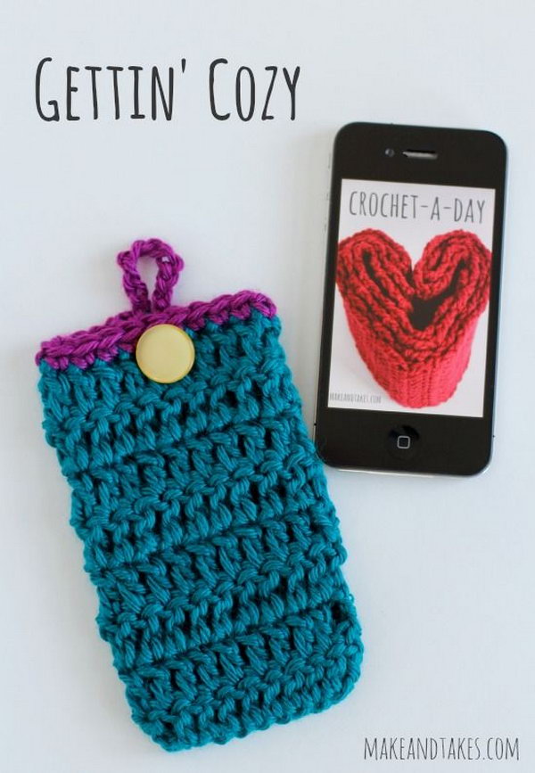 Crochet Phone Cozy. Create a crochet phone cozy for friends who are very afraid of the cold winters. This crochet phone cozy is a sweet and warm gift for them. 