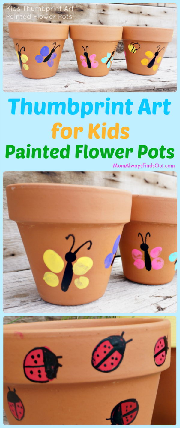 Thumbprint Art Painted Flower Pots. 