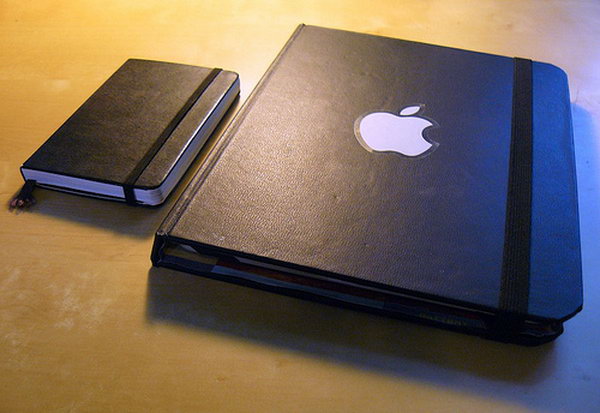 Moleskine iPad Case.This moleskine iPad case is as elegant as the Apple products themselves. You can make one under 20 dollars. Here's a step-by-step tutorial for you.