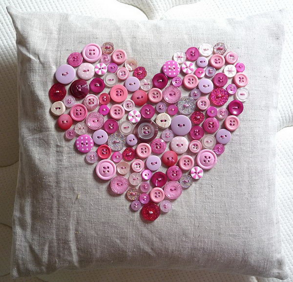 This vintage button heart pillow is perfect for Valentines Day. 