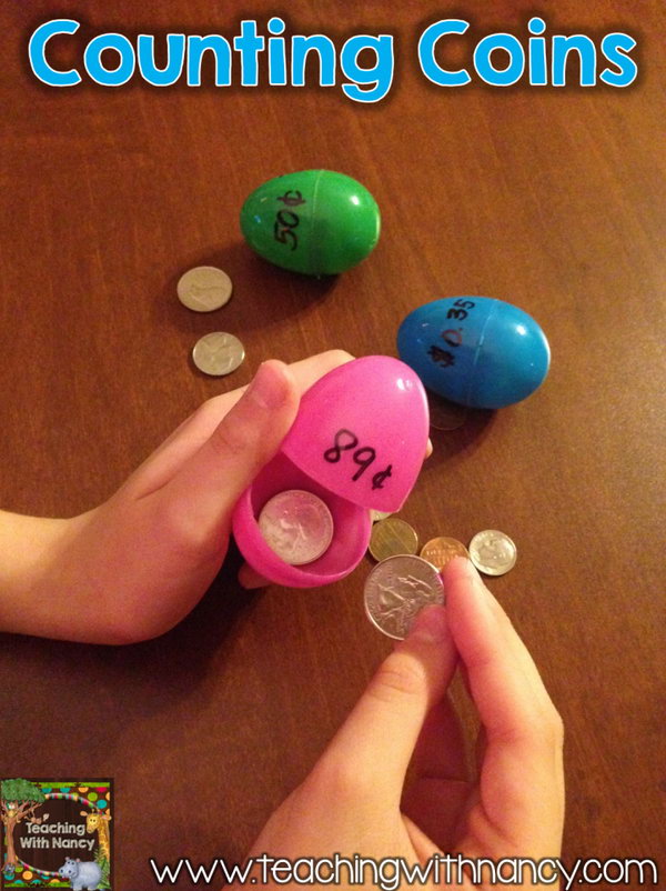 Coin Counting Easter Activity. This will give your kids plenty of practice to count the coins and match them correctly with the written amounts on these Easter eggs.