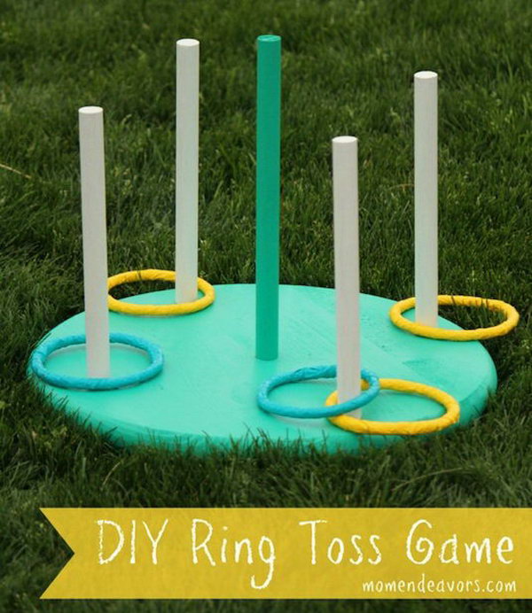 Ring Toss Game. The further you stand back, the harder it gets. In order to make it more challenging and entertaining, you can mark lines in the yard and assign each one with a different point value.