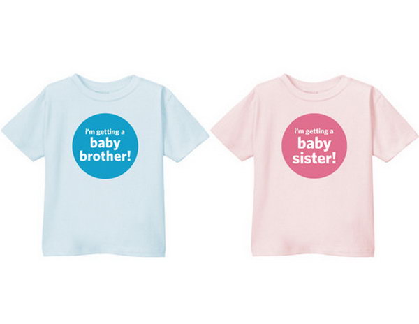 T-shirt Gender Reveal Party. If you have more than one kid in your family. You can make the gender announcement by asking him or her to wear a T-shirt with characters I’m getting a baby brother! or I’m getting a baby sister! written on it. It’s super easy and funny.