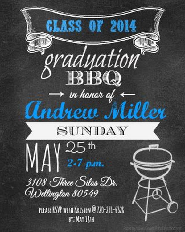 Graduation BBQ Announcement. It's super chic to invite your friends and relatives for a barbecue to celebrate your exciting graduation. Use fantastic calligraphy and barbecue silhouette barbecue image to finish off its funny style.