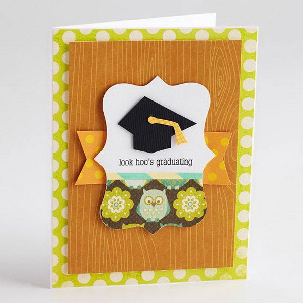 Funny Owl Graduation Announcement. This graduation announcement features a graduation cap at the top and paper owl at the base of a die cut to complement the play on words in the sentiment. All the guests must be impressed by this charming graduation announcement with well-refined design.