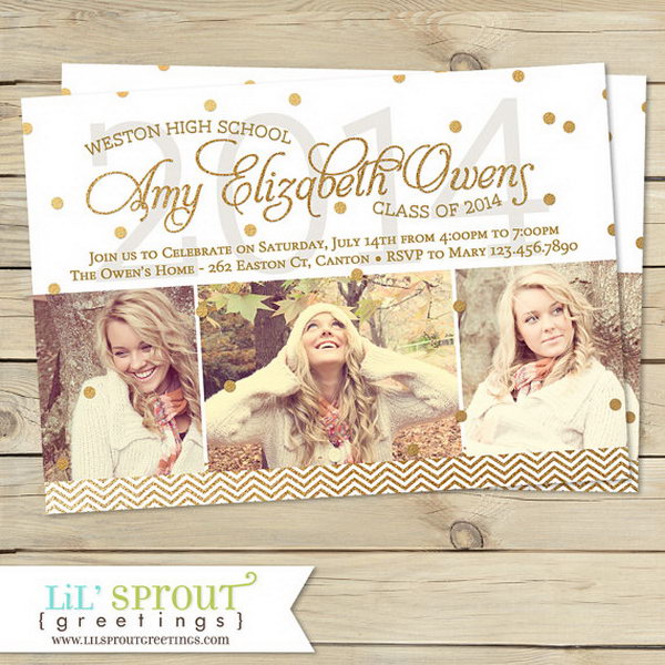 Modern Gold Graduation Announcement. Announce your graduation with this modern gold graduation announcement in a classy design. Your friends will definitely be impressed by it.