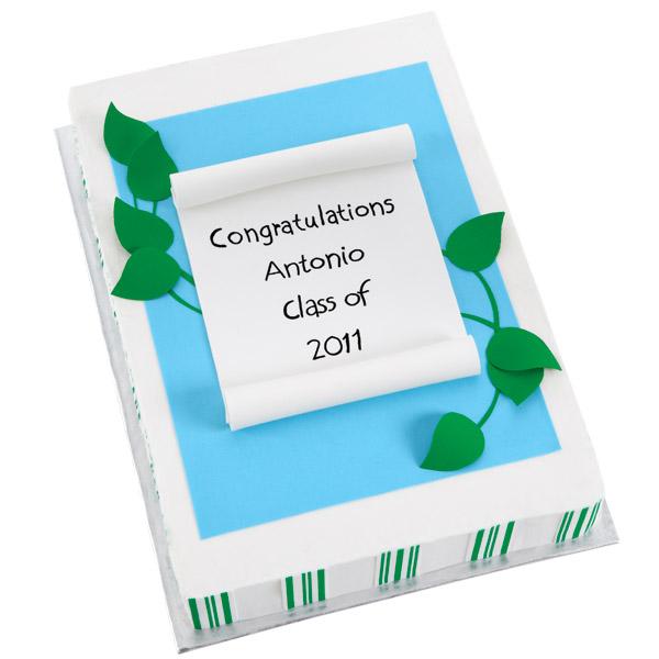 Herald their academic triumphs with a graduation congratulation cake made from sugar cake sheets. You can also add leaf embellishments, stripes and diploma for garnishment.