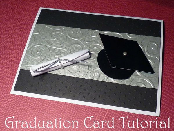 Diploma and Cap Graduation Card. Put together all the cardstocks to create the cap shape. Use a foam tape to adhere together. Roll paper to create the diploma. Glue them on the shiny and sturdy cardstock. The graduate must enjoy the classy design of this graduation card.