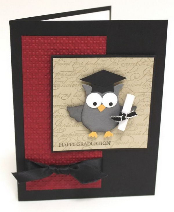 Wise Owl Graduation Card. This awesome graduation card features an adorable owl holding the diploma wearing a graduation cap on the square lattice embossing folder.