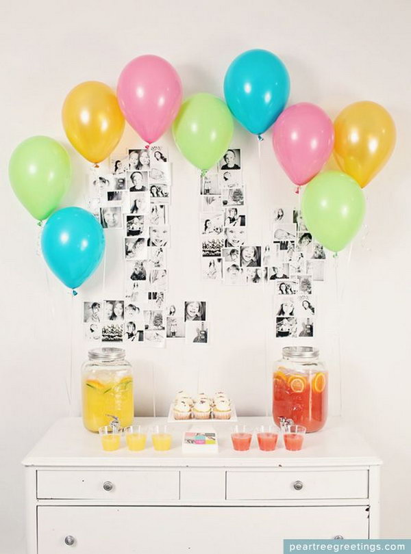 The Year in Photos Graduation Decor. Organize printed photos in the shape of your graduation year, add festive-colored balloons for an added touch for your graduation decoration to hit the guests with a fantastic and stunning visual effect.