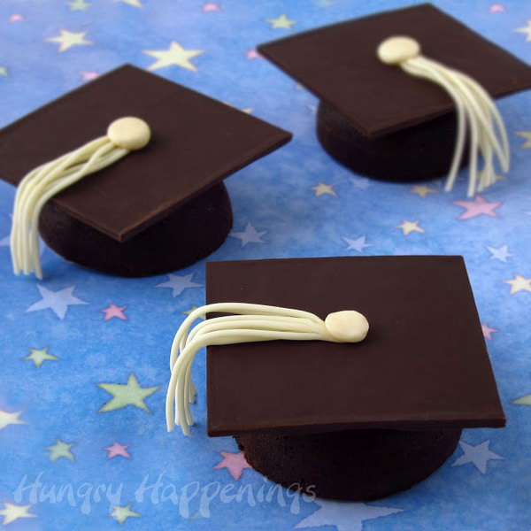 Chocolate cake Graduation Caps. Make this luscious and creamy flourless chocolate cake graduation caps with semi-sweet chocolate, butters cut into small cubes to enjoy the sweet chocolate flavor during your party.