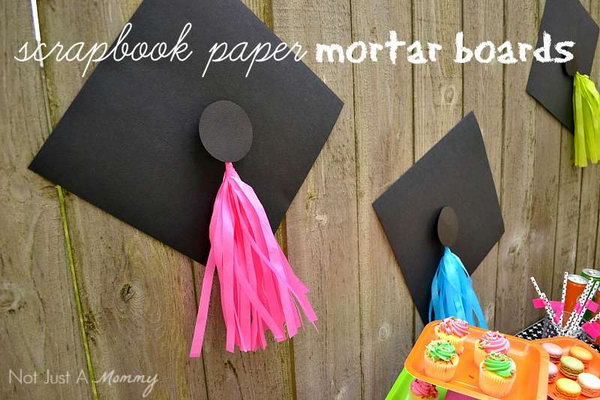 Graduation Cap Backdrop. Head for a bright future graduation party with such a srapbook paper mortar boards to set up the tone for your graduation party.