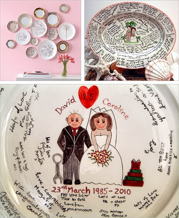 Guestbook Platter. After leaving messages on the platter by all your guests, bake them in your home oven for good protection to seal on the messages so you can treasure and display them for a long time.