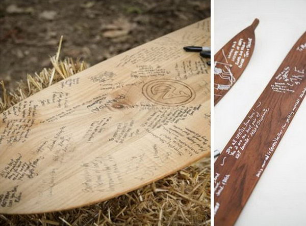 Wooden Surfboard Guestbook. Make your guestbook something special with this local shaper craftan old school wooden surfboard instead of a traditional guest book if your guests are avid surfers.