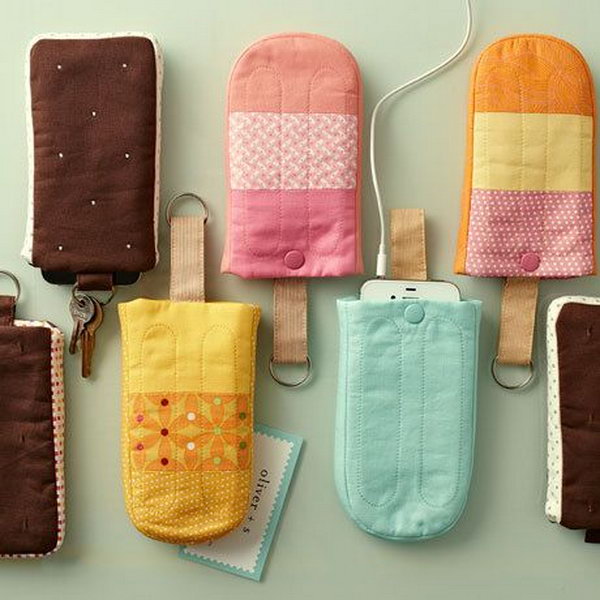 Icy treat cell phone holders. How many times the parents are in a hurry to get out the door that your phone and keys seem to go missing? These cute popsicles and ice cream sandwiches will help your parents stay organized.