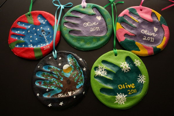 Salt Dough Handprint Ornaments. Make these colourful handprint ornaments with salt dough. They are not only cool gifts for parents. Kids will also have a lot of fun though playing in dough and flour.