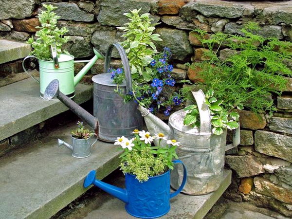 The old watering can could be turned into some plant pots.