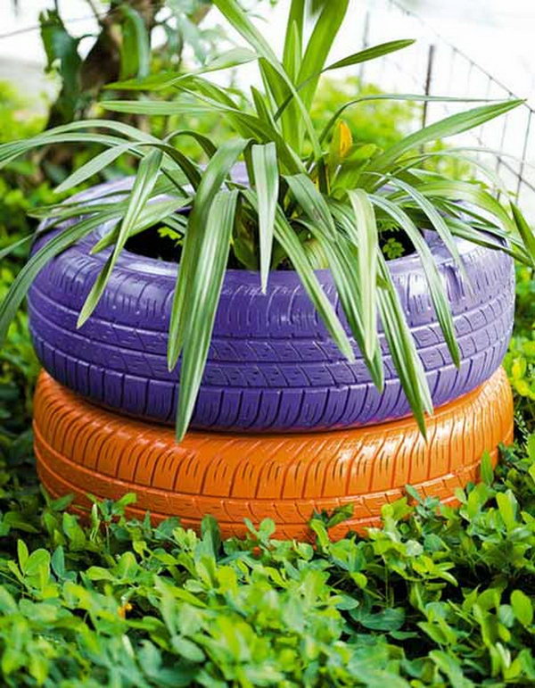 Get the used car tires colored and decorated with plants and flowers.It will be a beautiful scenery in you garden.