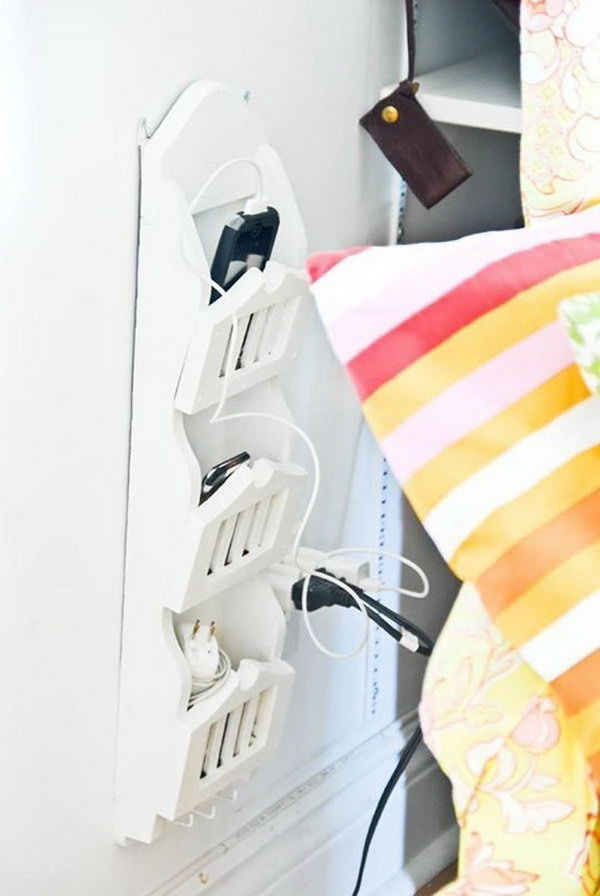 Wall Mounted Bedside Station. Keep all your devices and tiny electronic gadgets handy with this cute storage idea by fastening a wall mounted bedside station.