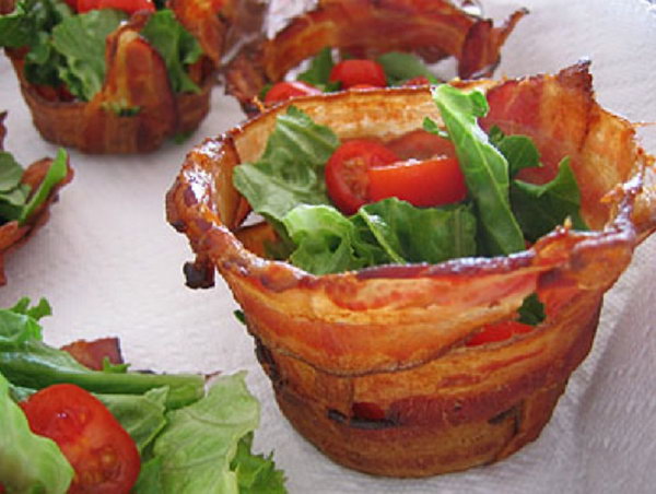 Bacon Cups. DIY this bacon cup with muffin pan, cover foil and weave bacon around it. Bake the bacon into a crispy mini bowl to make it the yummiest thing on the planet.
