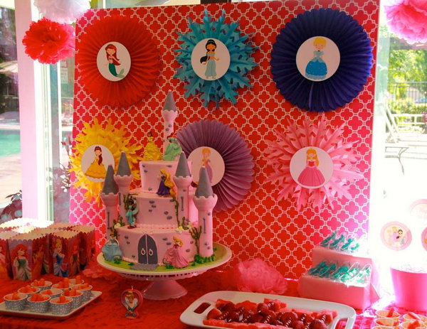 Disney Princess Birthday Party. Many girls must like Disney cartoons and dream about being a princess in Disneyland. Such a party with a Cinderella main table, Belle’s beverages, Aurora’s photo booth is sure to get everything dolled up.