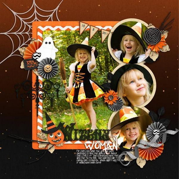 Make your memories about Halloween party last forever with a cute Halloween scrapbook. Here's a good idea for your reference.
