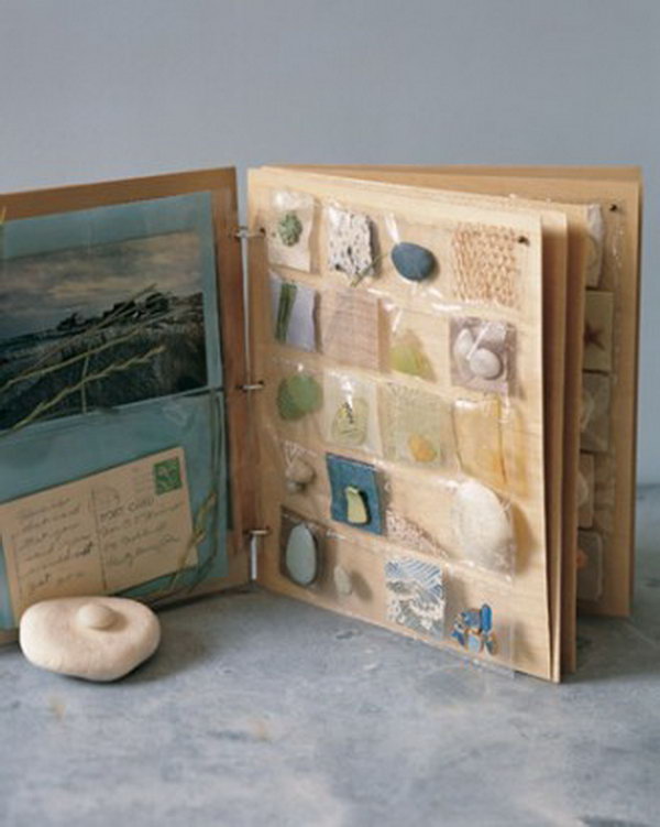 Seashore Scrapbook. Making little pockets and keeping bits of the beach in, such as seashores, shells, or anything else you see in the beach, etc.