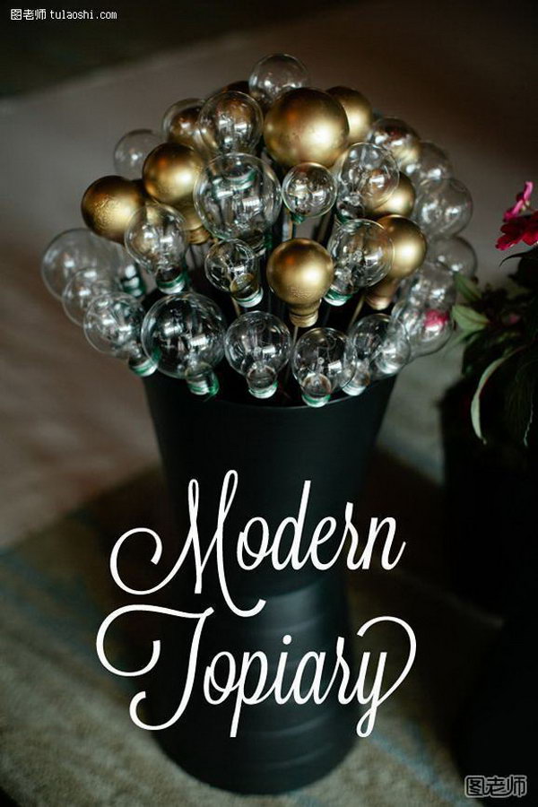 Modern Topiaries. Replace flowers with this light bulb topiary arrangement for your wedding reception. This will definitely catch all your guests' attention and make your wedding event spectacular.