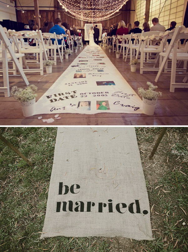Love Story Aisle Runner. It’s fantastic for the sweet couple walk through the aisle decorated with their sweet love story. Incorporate your love story with colorful words and beautiful photographs.