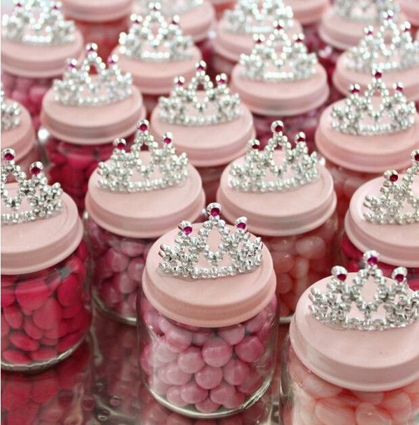 Baby Food Jar Party Favors. Paint the lids and add up some embellishment decor at the top to create your shabby-chic party favors your friends will speak highly of. You can also fill them with candies that coordinates with the theme.