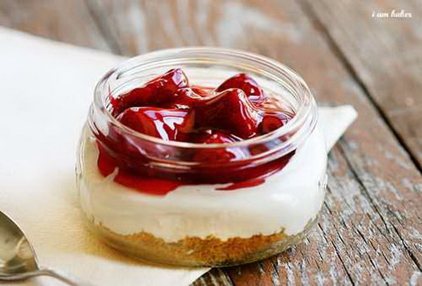 Cheese Cake in a Jar. Make the graham cracker crust, spoon fruit filling into each jar. It tastes fantastic without any bakery. Both adults and children alike must adore this cheese cake in a jar.