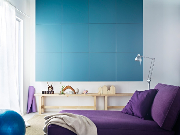 Trend Setter. In order to keep your thins organized in your bedroom, your don't have to gain space with the unpleasant outlook. This blue wall unit will keep your bedroom in a trendy style with its knob-less style and compactness.