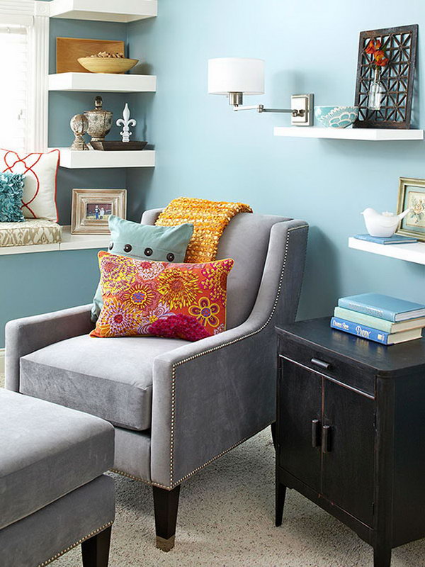 Dress up Walls. Replace the blank wall with this clever built-in installed bench storage and shelves to place your items in an organized way without taking extra space.