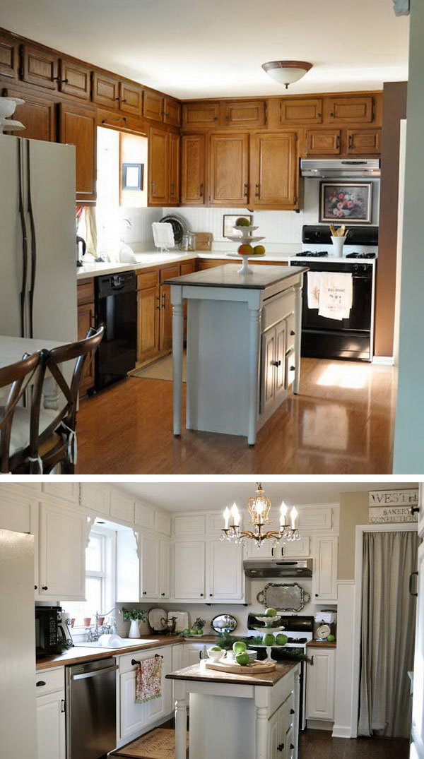Before: Simple Cuisine. After: A White Revelation. Great kitchen redo on a budget- before's and after's ! 