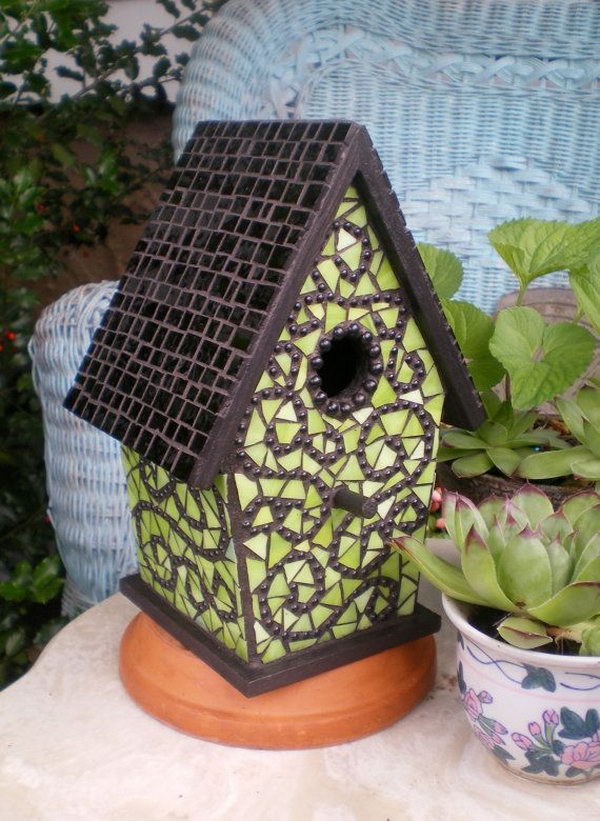 Mosaic birdhouse with Ceramic Tiles.