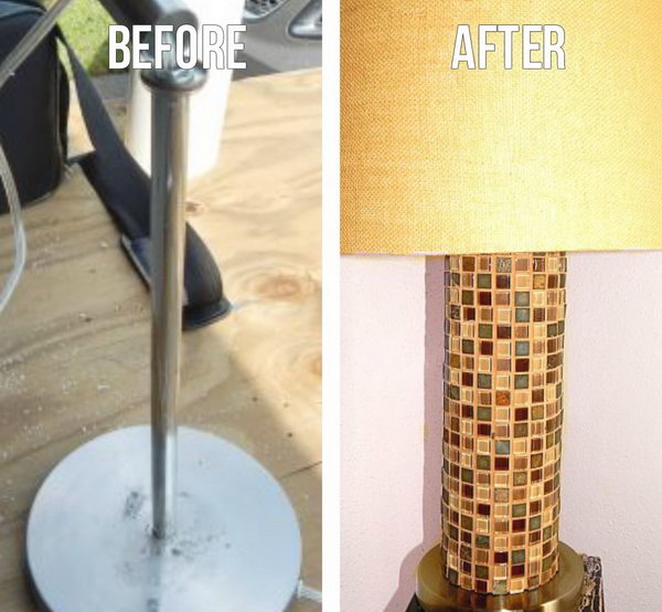 Create a custom lamp with mosaic tile and PVC pipe.