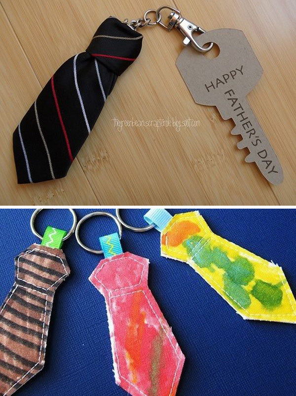 Tie Key Ring. Daddy could take these cute tie key rings with him where ever he go. And they are very easy to do with children. Learn the tutorial here.