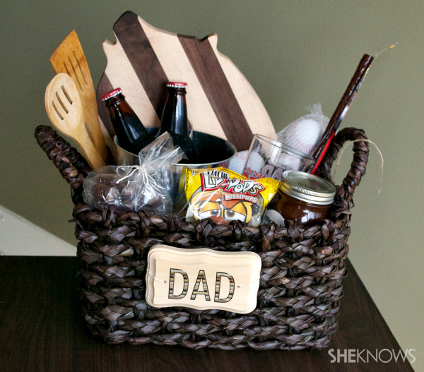  Fun Basket Filled with Gifts for Dad. This quick Father's day gift will surprise Dad with a basket of men-inspired goodies. See the how to here.