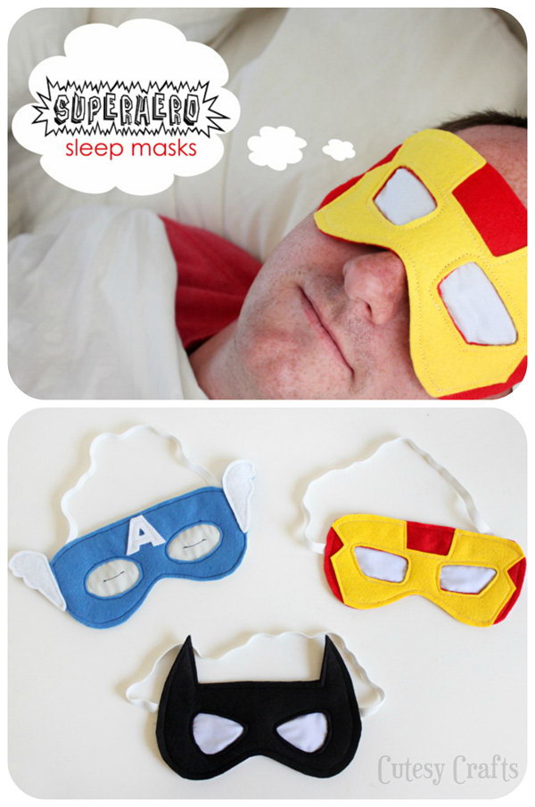 Superhero Sleep Masks. Dad is superhero to any kid. This is a easy to make coolest gift great for a dad's afternoon relaxation. See the instructions here.