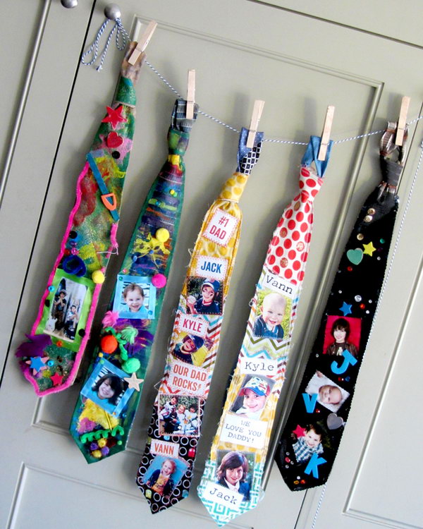 DIY Father's Day Ties. Sometimes Dads get ties for Father's day, christmas, birthday etc. You may think not all Dads consider it a great gift. Especially a tie like one of these is too funny to wear. However, Keep in mind Dads love everything made by their children and a DIY tie is never out of time. 