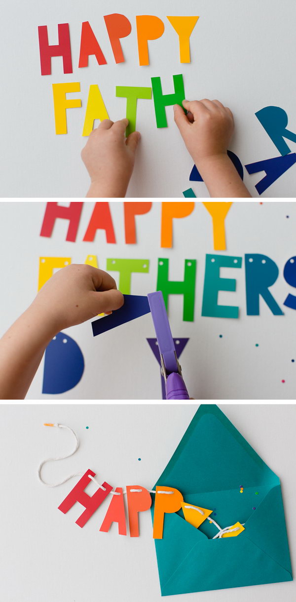  DIY Father's Day Banner and Card.  This card is easy to make by kids for Father's day gift that would double as decor for Father's Day. Learn the tutorial here.