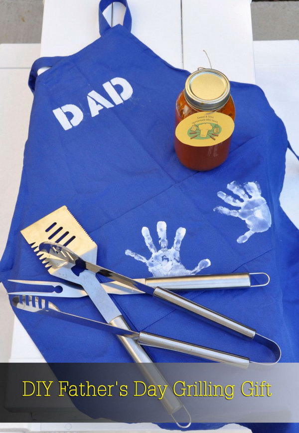Quick Gift for the Master of Grill. If your Dad likes to grill, let him cook up a storm. And this is a perfect gift that incorporated some of children's personal touches. Learn the tutorial here.