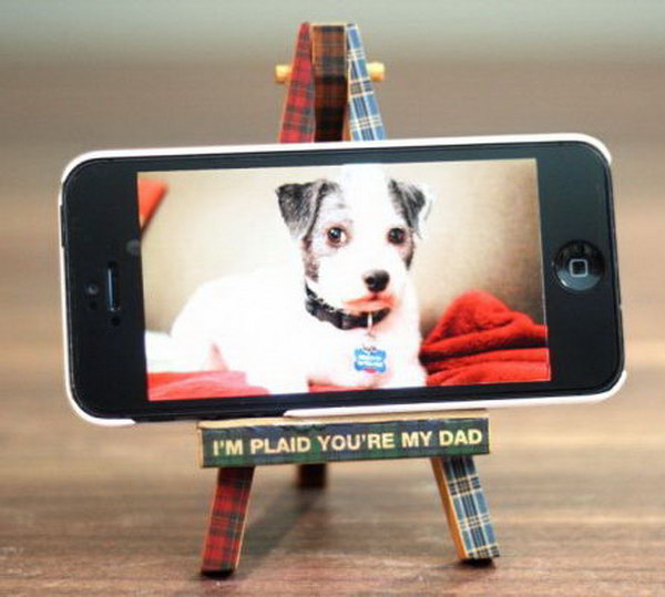 DIY iPhone Holder. A iPhone holder is useful for your Daddy to free his hands and enjoy the time to watch a video. Learn how to do this simple but cute iPhone holder here.