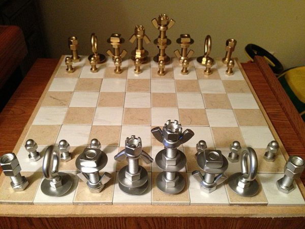 Chess Set. If your favorite man is fond of playing chess, then a distinctive chess set is an amazing gift choice. Use some nuts and bolts to create a personalized set for him. 