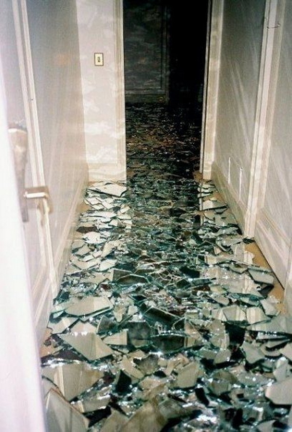 Cool Broken Mirror Bathroom Floor. 